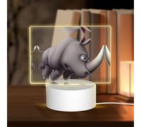 POEZJZW Angry Rhino Pattern Led Lamp Base Night Light Acrylic USB 3 Mode for Room Cafe Bar Birthday Party