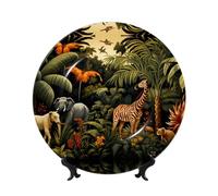 POEZJZW Animals in The Rainforest Pattern Decorative Plate, 10in,Microwave/Oven/Dishwasher Safe, Scratch Resistant, for Living Room Decor, Entryway Art, Gift for Home