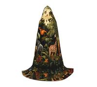 POEZJZW Animals In The Rainforest Pattern Hooded Robe Cloak Long Cape Halloween Cosplay Costume Hoodies Cape Unisex Small