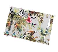 Poezjzw Animals Lemur Flowers Pattern Pattern Placemats Set Of 6 Non Slip Heat Resistant Polyester Table Mats Washable Place Mats For Dinner Party Table Decoration