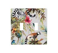 Poezjzw Animals Lemur Flowers Pattern Pattern Wall Plate Outlet Cover Decorative Wall Plate Size 4.5X 4.5in Double Toggle Outlet Light Switch Cover