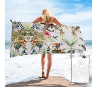 POEZJZW Animals Lemur Flowers Pattern Printed Beach Towel, Microfiber Bath Towel For Bathroom Swimming Pool Beach 31.5"X63"