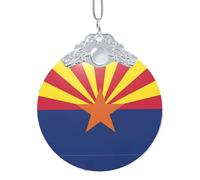 Poezjzw Arizona Flag Pattern Glass Christmas Ornament Round Hanging Pendant Gifts For Xmas Holidays Ornaments Home Decor Silver Metal Buckle