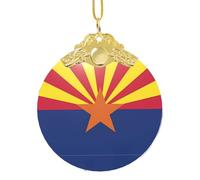 Poezjzw Arizona Flag Pattern Glass Christmas Ornament Round Hanging Pendant Gifts For Xmas Holidays Ornaments Home Decor Gold Metal Buckle