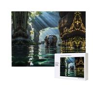 Poezjzw Asian Elephant In The Water Adult Classic Jigsaw 500 Pieces Wooden Puzzle Modern Home Decor Intellectual Game 52 X 38 Cm