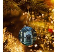 Poezjzw Asian Elephant in The Water Pattern Christmas Tree Ceramic Ornament Hanging Decorations for Home Christmas Holiday Party Gift
