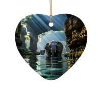 Poezjzw Asian Elephant in The Water Pattern Christmas Tree Heart Shape Ceramic Ornament Hanging Decorations for Home Holiday Party Gift