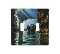 Poezjzw Asian Elephant in The Water Pattern Decorative Light Switch Plate Covers 2 Gang Wall Plate Double Toggle Switch Cover 4.5 X 4.5 in