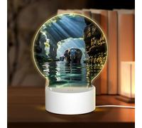 POEZJZW Asian Elephant in The Water Pattern Round Acrylic Night Light with USB Cable Adjustable 3 Colors for Restaurant Bar Cafe