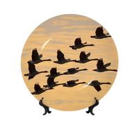 POEZJZW Autumn Geese Flying South Pattern Decorative Plate, 6in,Microwave/Oven/Dishwasher Safe, Scratch Resistant, for Living Room Decor, Entryway Art, Gift for Home