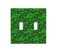 Poezjzw Background St Patrick's Day Glitter Pattern Light Switch Cover Receptacle Cover Double Toggle Decorative Wall Plate, Standard Size 4.5 in X 4.5 in