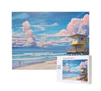 Poezjzw Beach Architecture Puzzles For Adult 500 Pieces Wooden Jigsaw For Family Friend Home Decor Wall Art 20.4 X 15 In