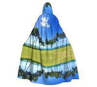 POEZJZW Beach Coconut Tree Pattern Poncho Halloween Hooded Cape Women'S Men'S Halloween Dress Up Party Cosplay Costumes