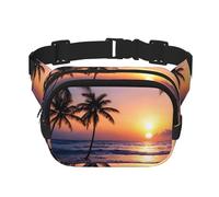 Poezjzw Beach Palm Tree Sunset Travel Waist Bag Suitable For Running, Cycling And Outdoor Adventures, Store Mobile Phones And Credit Cards, Black, One Size