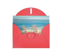 POEZJZW Beach Scene With Chairs Patterned Pearl Paper Blank Greeting Card Suitable For Birthday Wedding Party Invitation With Red Envelope