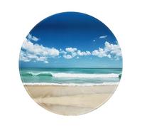 POEZJZW Beach White Clouds Pattern Round Non-Slip Rubber Base Small Mouse Pad Suitable For Games Computer Laptop 7.9x7.9 In