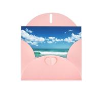 POEZJZW Beach White Clouds Patterned Pearl Paper Blank Greeting Card Suitable For Birthday Wedding Party Invitation With Pink Envelope