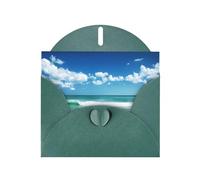 POEZJZW Beach White Clouds Patterned Pearl Paper Blank Greeting Card Suitable For Birthday Wedding Party Invitation With Dark Green Envelope
