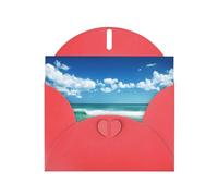 POEZJZW Beach White Clouds Patterned Pearl Paper Blank Greeting Card Suitable For Birthday Wedding Party Invitation With Red Envelope