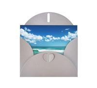 POEZJZW Beach White Clouds Patterned Pearl Paper Blank Greeting Card Suitable For Birthday Wedding Party Invitation With Gray Envelope