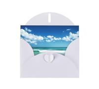 POEZJZW Beach White Clouds Patterned Pearl Paper Blank Greeting Card Suitable For Birthday Wedding Party Invitation With White Envelope