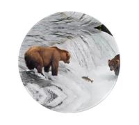 POEZJZW Bears Fishing In River Pattern Round Non-Slip Rubber Base Small Mouse Pad Suitable For Games Computer Laptop 7.9x7.9 In