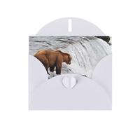POEZJZW Bears Fishing In River Patterned Pearl Paper Blank Greeting Card Suitable For Birthday Wedding Party Invitation With White Envelope