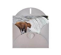 POEZJZW Bears Fishing In River Patterned Pearl Paper Blank Greeting Card Suitable For Birthday Wedding Party Invitation With Gray Envelope