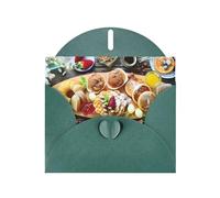 POEZJZW Beautiful Breakfast Patterned Pearl Paper Blank Greeting Card Suitable For Birthday Wedding Party Invitation With Dark Green Envelope