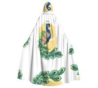 POEZJZW Beautiful Peacock Pattern Adult Hooded Cloak Cloak Women Men Halloween Costume Masquerade Cosplay Costume Christmas Party Robe