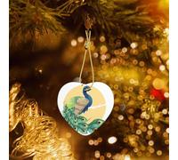 Poezjzw Beautiful Peacock Pattern Christmas Heart Shape Ceramic Ornaments Christmas Tree Hanging Home Decoration Gatherings Souvenirs
