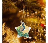 Poezjzw Beautiful Peacock Pattern Christmas Star Ceramic Ornaments Christmas Tree Hanging Home Decoration Gatherings Souvenirs
