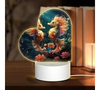 POEZJZW Beautiful Seahorse Couple Pattern Heart Shape Acrylic Night Light with USB Cable Adjustable 3 Colors for Restaurant Bar Cafe