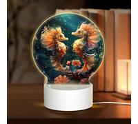 POEZJZW Beautiful Seahorse Couple Pattern Round Acrylic Night Light with USB Cable Adjustable 3 Colors for Restaurant Bar Cafe