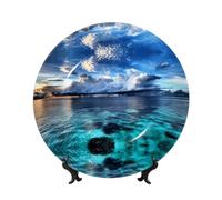 POEZJZW Beautiful View of The Sea Pattern Bone China Decorative Plate Dinner Plates Crafts Perfect Decoration for Home Office and Coffee Shop 7in