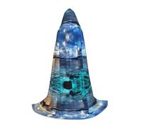 POEZJZW Beautiful View Of The Sea Pattern Men Women Cloak With Hood Adult Cape With Hood Renaissance Halloween Witch Costume Wizard Cloak L