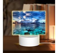 POEZJZW Beautiful View of The Sea Pattern Rectangular Acrylic Night Light Touch Switch Accent for Bookshelves Desks Nightstands