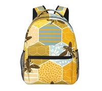 POEZJZW Bee Geometric Honeycomb Pattern Casual Shoulders Backpack School Bags Ladies Day And Sports Travel Bag Laptop Bag