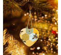 Poezjzw Bee Geometric Honeycomb Pattern Ceramic Heart-Shaped Christmas Tree Ornaments, Family New Year Home Souvenirs For Gatherings