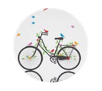 POEZJZW Birds Flowers On Bikes Pattern Round Non-Slip Rubber Base Small Mouse Pad Suitable For Games Computer Laptop 7.9x7.9 In