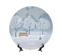 POEZJZW Birds in The Park On A Snowy Day Pattern Bone China Decorative Plate Dinner Plates Crafts Perfect Decoration for Home Office and Coffee Shop 7in