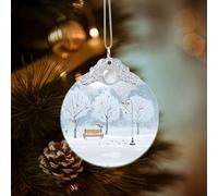 Poezjzw Birds In The Park On A Snowy Day Pattern Glass Round-Shaped Christmas Tree Ornaments, Family New Year Home Souvenirs For Gatherings Silver