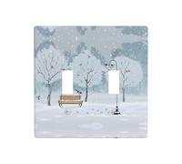 Poezjzw Birds in The Park On A Snowy Day Pattern Light Switch Cover Receptacle Cover Double Toggle Decorative Wall Plate, Standard Size 4.5 in X 4.5 in
