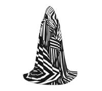 POEZJZW Black And White Geometric Lines Pattern Hooded Cloak Robe Costume Cloak For Adult Men Women Christmas Hoodies Cape Cosplay Costumes S
