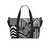 Poezjzw Black And White Geometric Lines Travel Duffle Bag Weekender Carry On Tote Bags For Women Hospital Bags For Labor And Delivery Overnight Luggage Bag, Black, One Size, Black, One Size