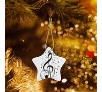 Poezjzw Black Music Notes Pattern Ceramic Star-Shaped Christmas Tree Ornaments, Family New Year Home Souvenirs For Gatherings