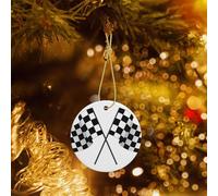Poezjzw Black White Formula Checkered Flags Pattern Pattern Christmas Round Ceramic Ornaments Christmas Tree Hanging Home Decoration Gatherings Souvenirs