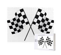 Poezjzw Black White Formula Checkered Flags Pattern Puzzles For Adult 500 Pieces Wooden Jigsaw For Family Friend Home Decor Wall Art 20.4 X 15 In