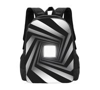 POEZJZW Black White Square Spiral Pattern Casual Shoulders Backpack School Bags Ladies Day And Sports Travel Bag Laptop Bag
