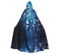 POEZJZW Blue Butterfly In The Water Pattern Full Length Hooded Robe Cloak Long Cape Halloween Cosplay Costume Hoodies Cape Unisex